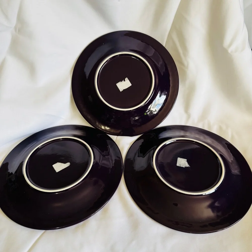 Vintage‎ Set of 3 Purple Charger Plates Ornate Scroll Design Dinner Plates 11.5